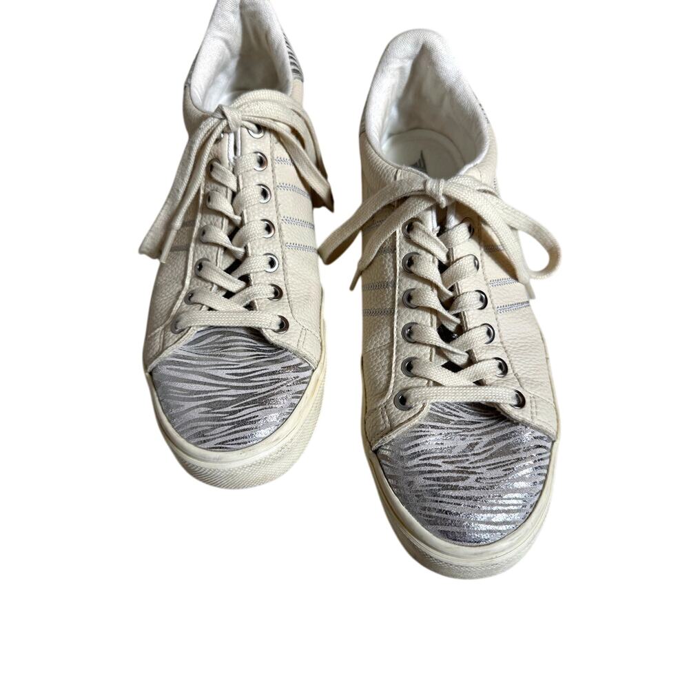 Gola sneakers Orchid II Zebra creamy white & silver leather animal print  Sz 9